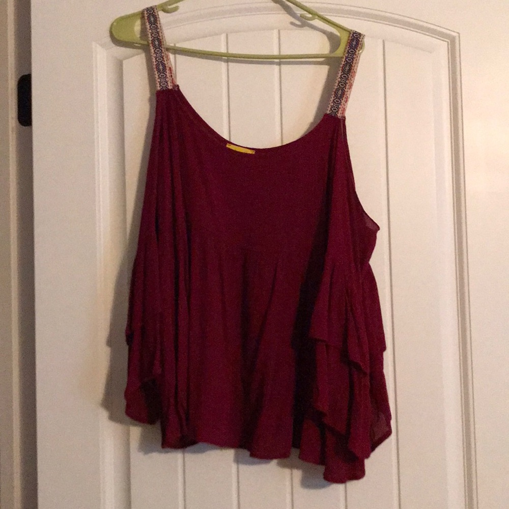 Burgundy cold shoulder top